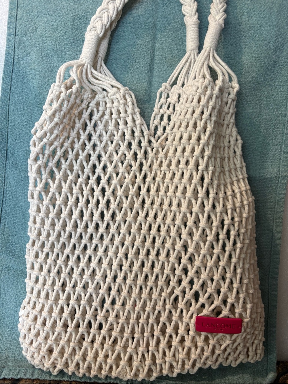 Lancome Cream Macramé Tote